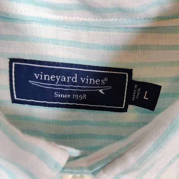 Vineyard Vines Men's Large Stripped Linen Button-Down Short Sleeve Shirt - Picture 5 of 8